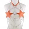 Orange Body Cage Harness Bra Metal Chain Rave Costume
