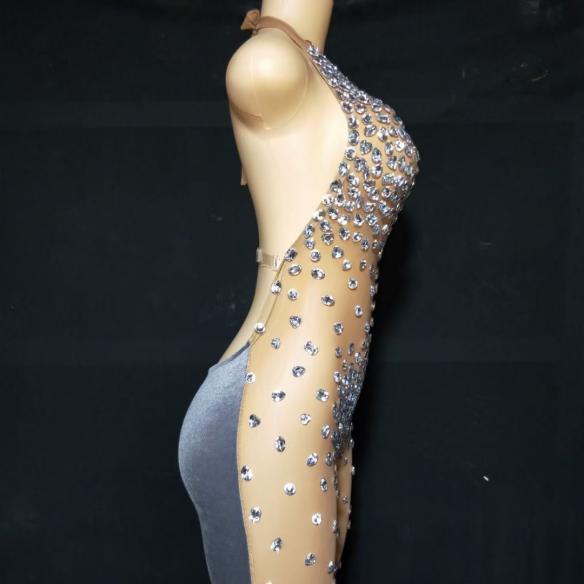 Silver Rhinestones Drag Bodysuit