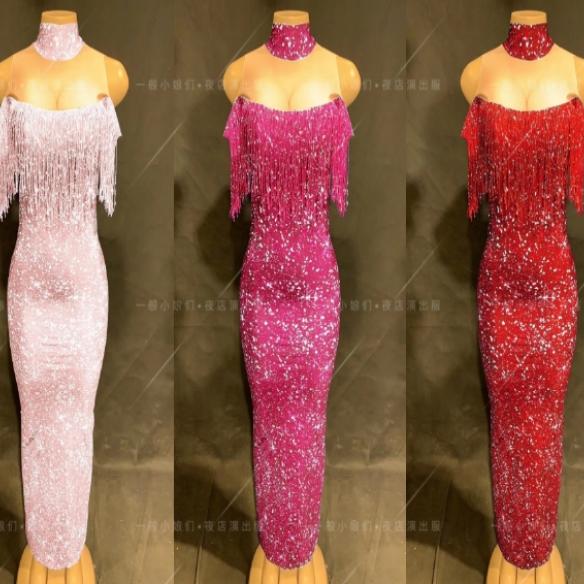 Sequin Bling Fringe Maxi Dress