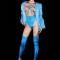 Blue Crystallized Nude Bodysuit With Coat