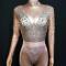 Nude and Pink Rhinestone Bodysuit