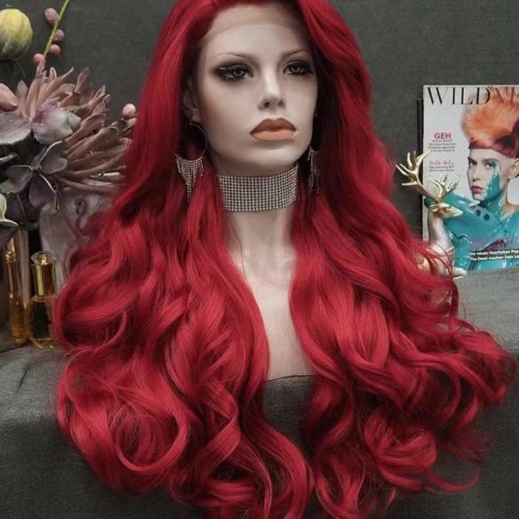 Custom red wave synthetic drag wig