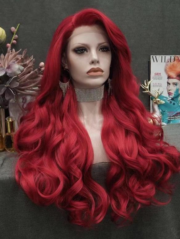 Custom red wave synthetic drag wig