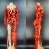 Red Sequin High Split Long Dress