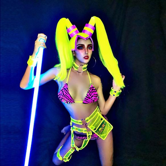 Fluorescent Pink and Yellow Bikini Outfit