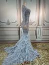 Grey Feather With Rhinestone Dress