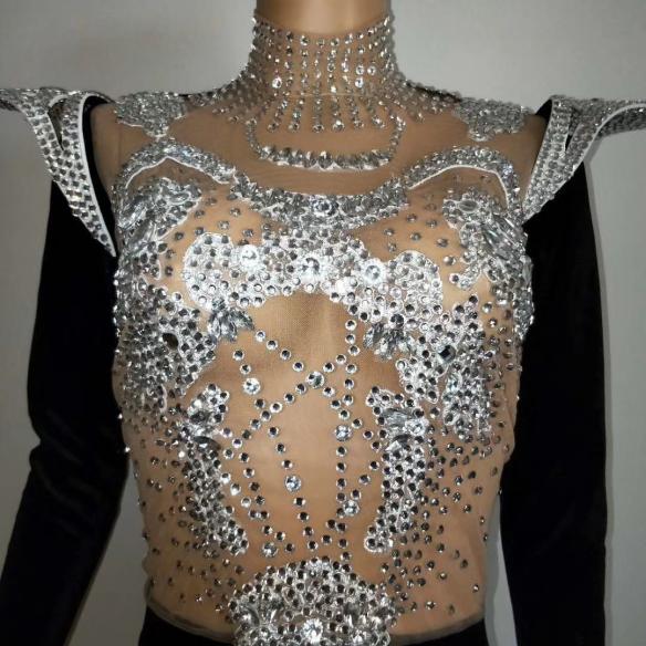 Silver Rhinestone Black Short Dress