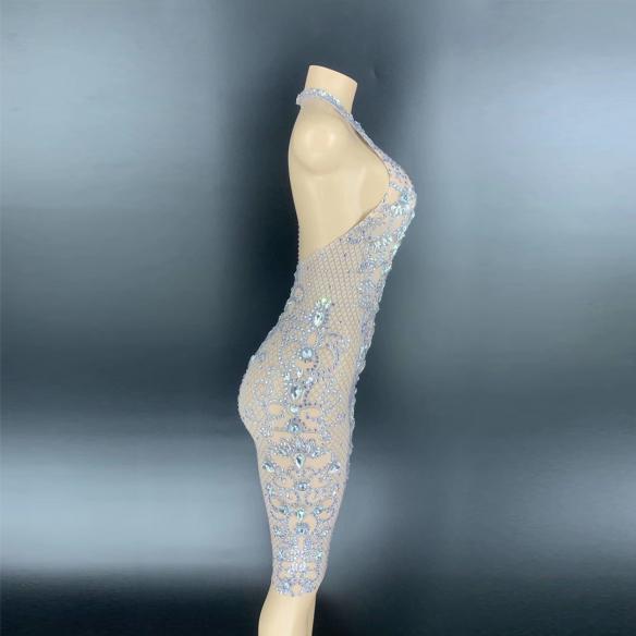 Rhinestoned Backless Dress