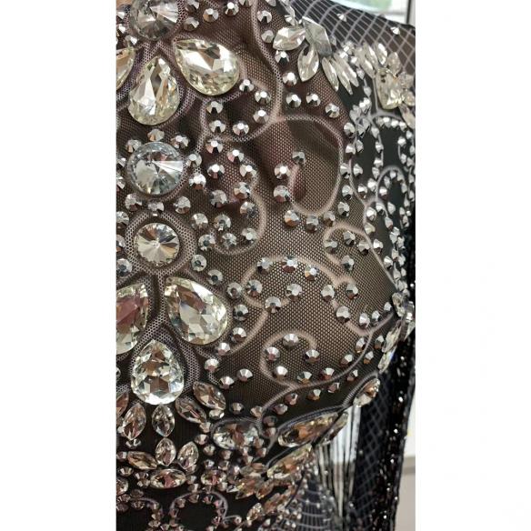 Black Rhinestones Tassels Furcal Long Dress