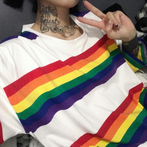 LGBT Pride Rainbow Striped Loose T-Shirt (Black Or White)