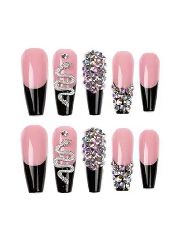 24 Pieces pink rhinestone drag nail