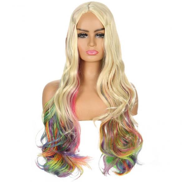 Blonde mix rainbow color wig