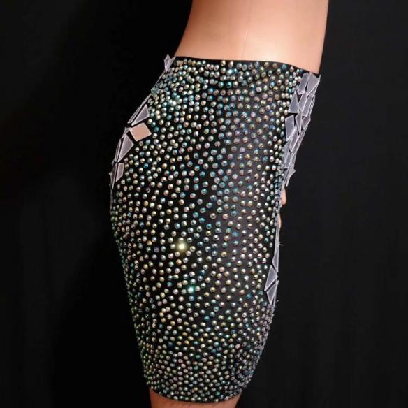 Multi-color Rhinestone Mirro-like Silver Outfit