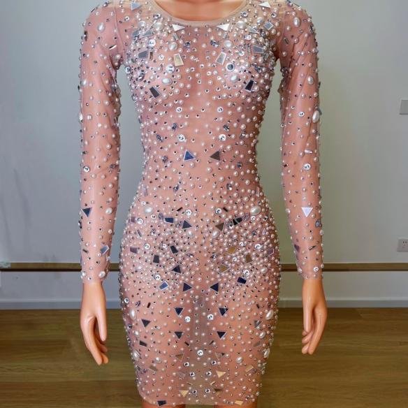 Geometric Pattern Beaded Dress