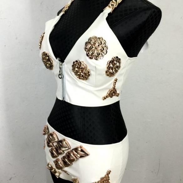 White Suits With Golden Beaded