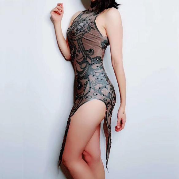 Black Pattern Shoulder- off Dress