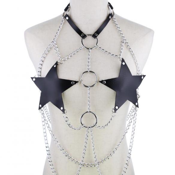 Black Body Cage Harness Bra Metal Chain Rave Costume