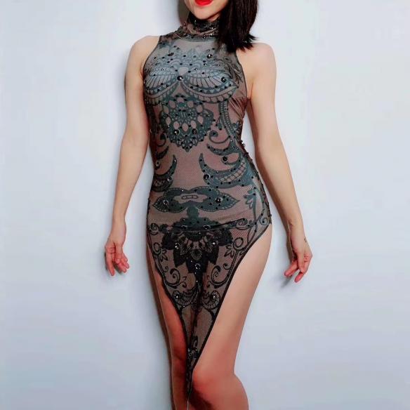 Black Pattern Shoulder- off Dress