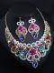 Triple iridescent crystal and rhinestone drop drag queen crystal necklace & earrings