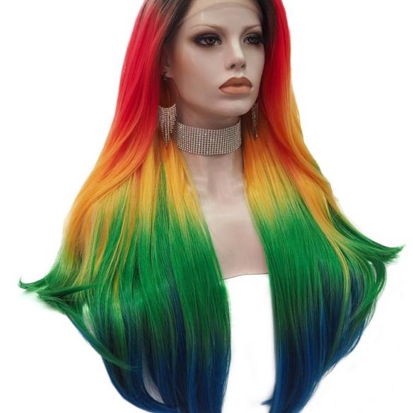 Custom Rainbow Color Lace Front Wig