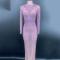 Purple Rhinestone Stripe Long Dress