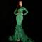 Green Rhinestones Feather Trailing Dress