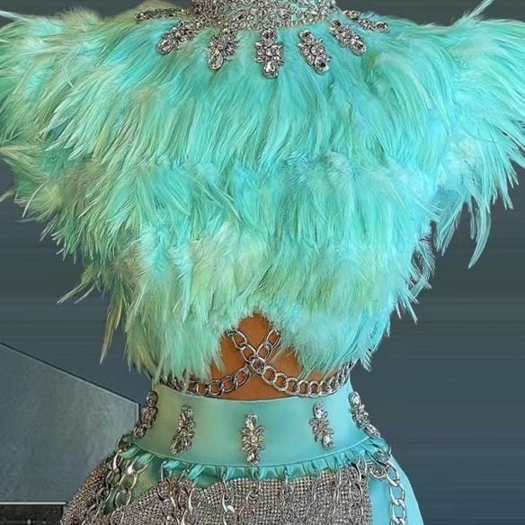 Customized mint green tassel two piece