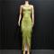 Green Fringe Rhinestones Split Dress
