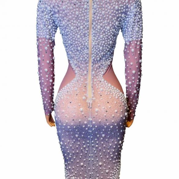 Purple pearl beaded dress