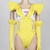 Yellow Bandage Long Gloves Leotard Bodysuit