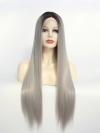 Long Straight Grey With Dark Root Drag Wig