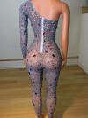 Full rhinestone single sleeve bodysuit