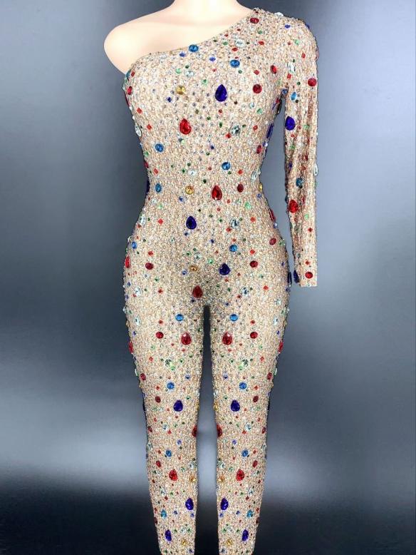 2 Colors Rhinestone Bodysuits 