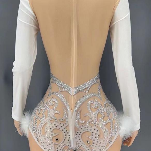 White Rhinestone Bodysuit