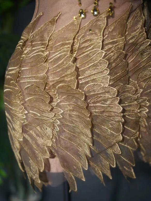 Golden Feather Pattern & Rhinestone Dress