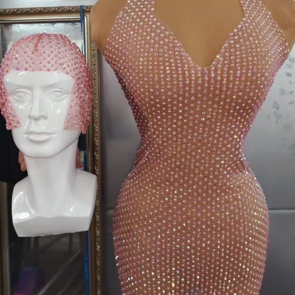 Pink Rhinestone Dress (includes headdress)