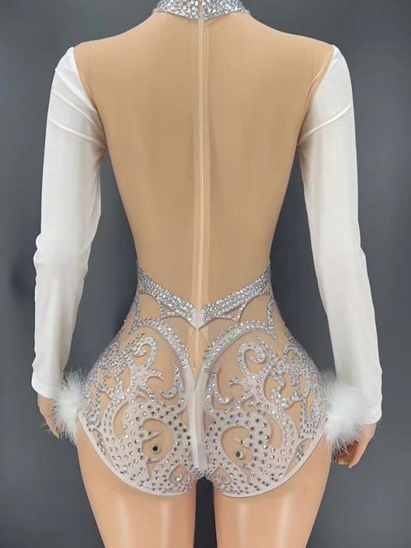 White Rhinestone Bodysuit