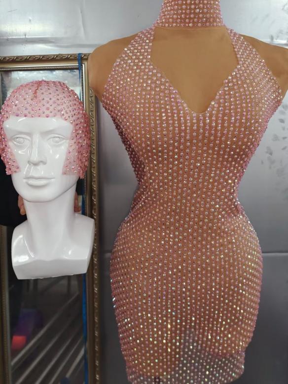 Pink Rhinestone Dress (includes headdress)