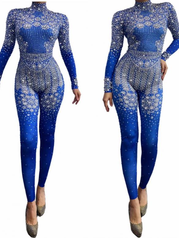 Blue Rhinestone Bodysuit