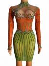 Orange & Green Rhinestone Dress