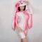 Half White and Half Pink Rabbit Hooded Bodysuit