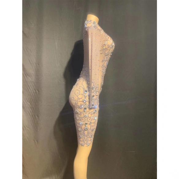 White Sparkly Rhinestones Short Dress