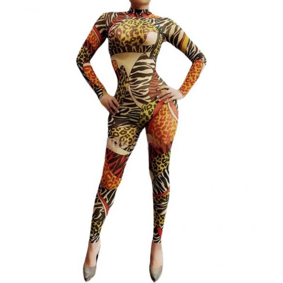 Leopard Long Sleeve Skinny Drag Bodysuit