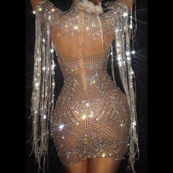 Silver Flasing Tassel Dress