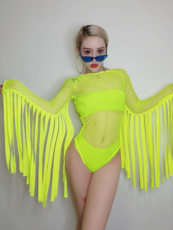 Neon Green Tassel Leotard
