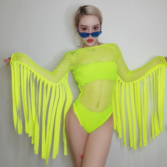 Neon Green Tassel Leotard