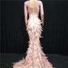 Pink Rhinestones Nude Feather Maxi Dress