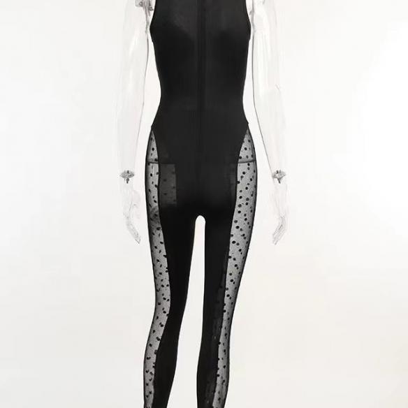 Black mesh hollow out bodysuit