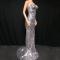 Sparkly Silver Sequin Long Fishtail Dress