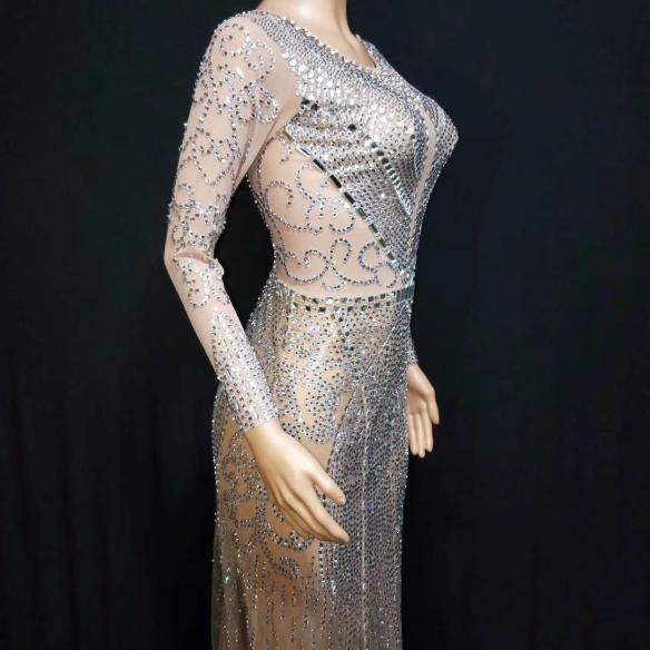 Skincolor Rhinestone and Sequin Dress
